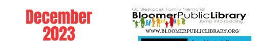Newsletter Header with the words December 2023 and the Bloomer Library logo featured.