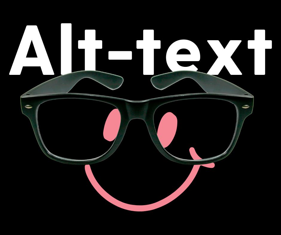 Well-written Alt text makes people with screen readers happy. Black background with a smiling face.
