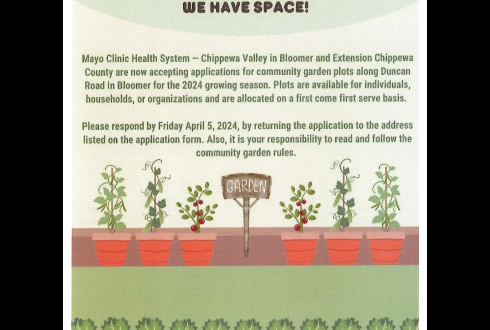 Bloomer Community Garden – Time to rent your plot