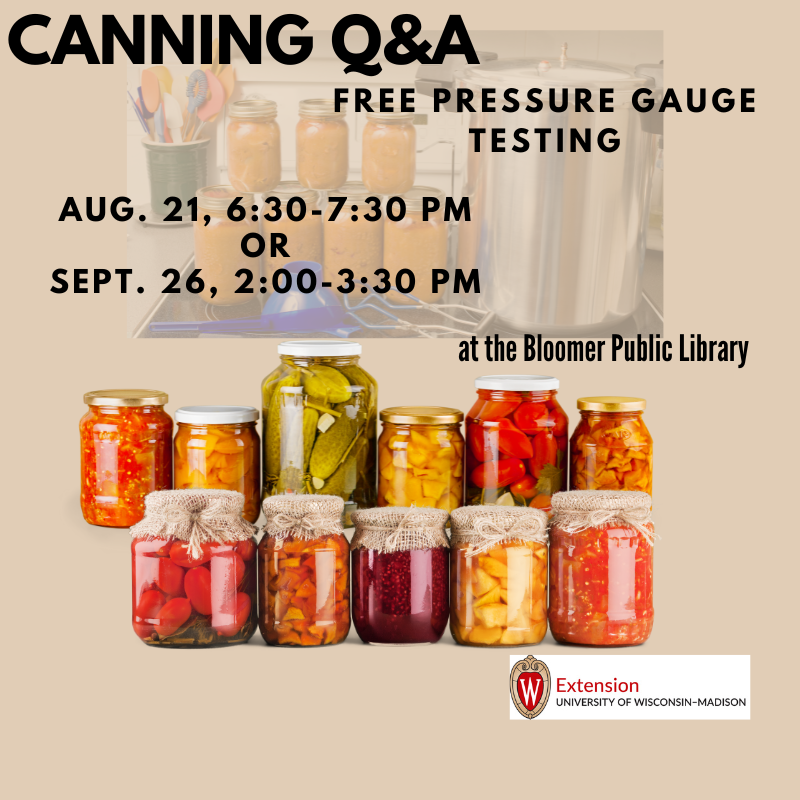 Canning Q&A and pressure gauge testing at the Bloomer Public Library