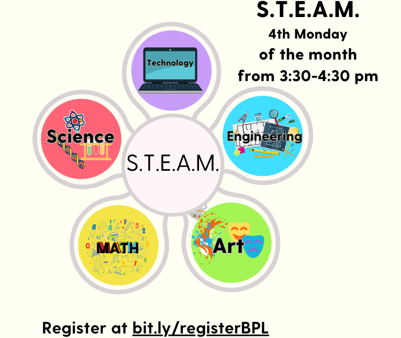 S.T.E.A.M. at the Library - educational after school programming on the fourth Monday of the month from 3:30 to 4:30.