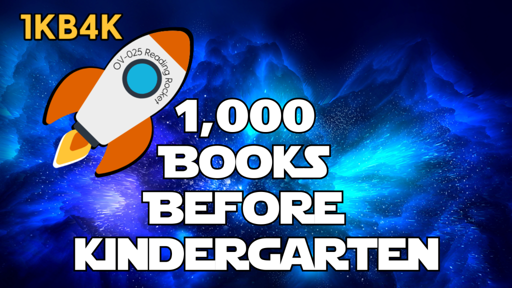 Text reads: 1000 books before kindergarten. Features our reading rocket