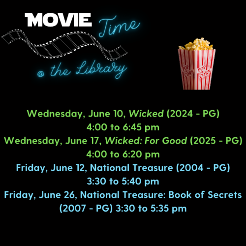 Summer June 2026 Movie Time at Bloomer; list of titles in program description