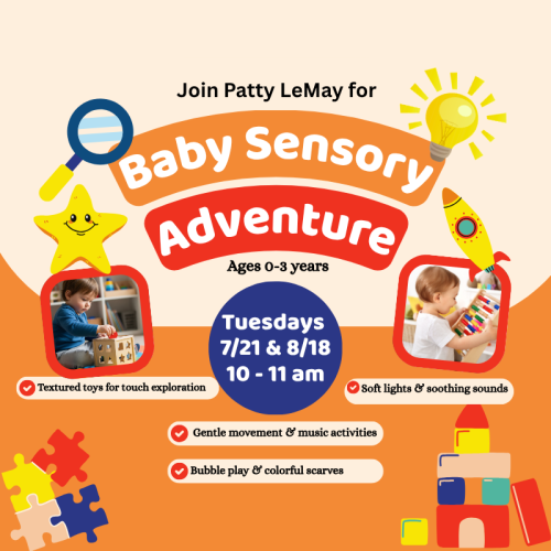 Baby Sensory Adventure on a creamy peach and orange background-program specifics are in the description.